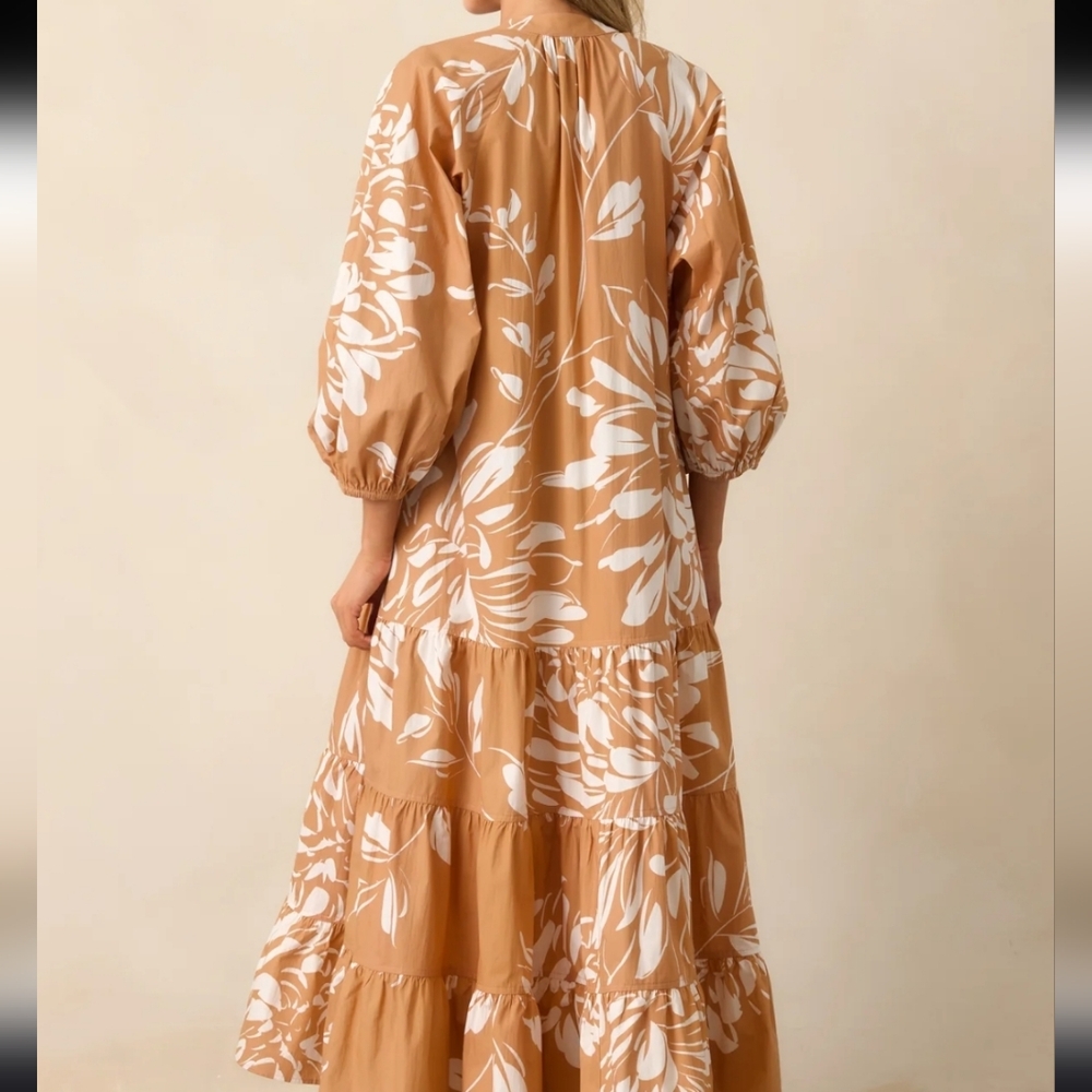 Prosperina Cream And BROWN 100% Maxi Dress Size XS (Oversized) NWT - Picture 2 of 4